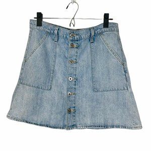 Lucky Brand Mini Jean Skirt Blue Light Wash Denim Button Front Utility sz 10/30